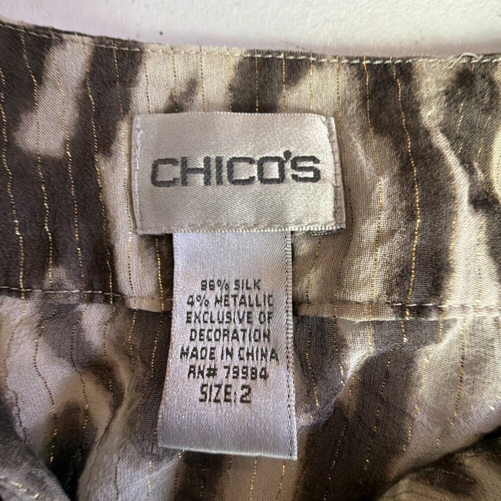 Chico's Animal Print Tunic Large silk brown gold bohemian beaded festival party - Picture 14 of 16